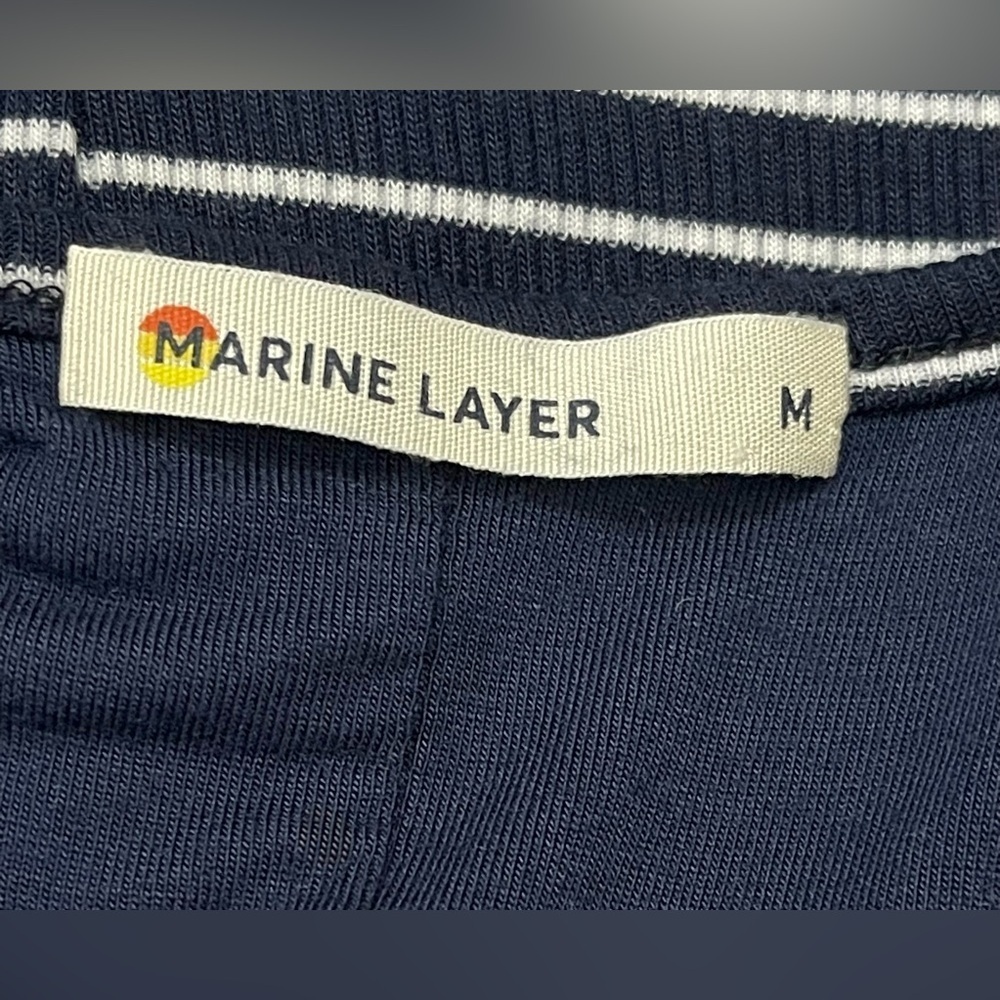 Marine Layer Lexi Rib Daytime Midi Dress Navy White Stripe Size Medium - Picture 4 of 5